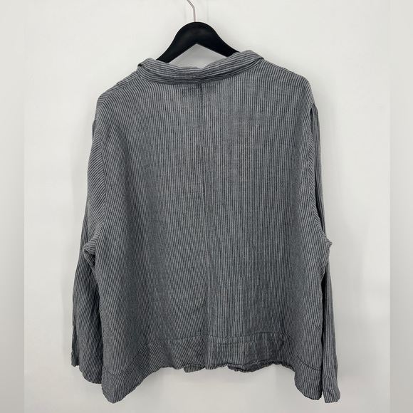 Flax 100% Linen Stripe Buttoned Blouse Jacket Size 1G- 20/22 - Picture 6 of 7